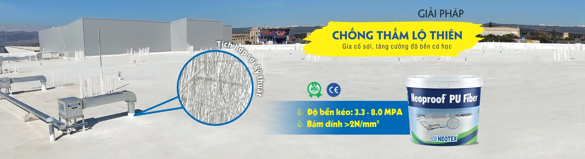 Chống thấm mái lộ thiên gia cố sợi Neoproof PU Fiber