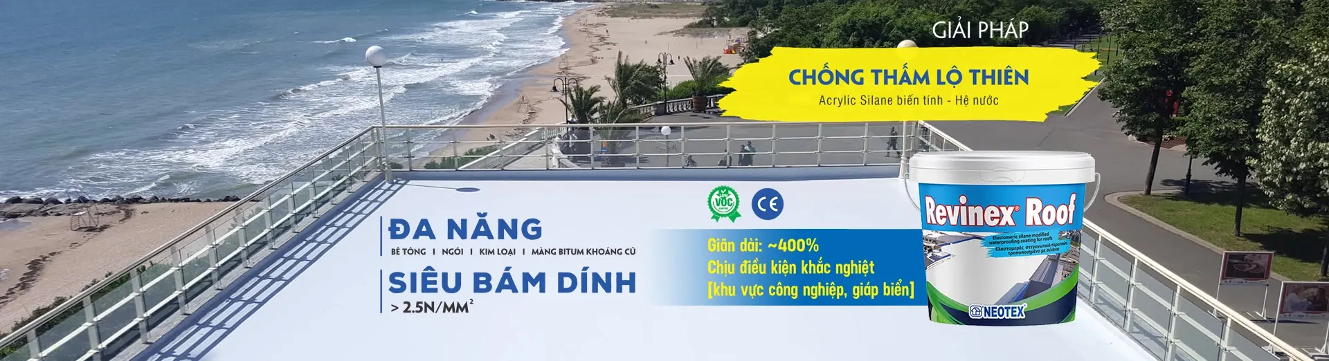 Chống thấm mái lộ thiên gốc Acrylic Revinex Roof